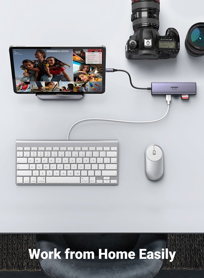 يو جرين محول7 في 1 USB C متعدد المنافذ 4K@60Hz مع منفذين USB محطة إرساء USB-C مع 4K HDMI قارئ بطاقة SD/TF الطاقة تسليم 100 واط شبكة 1Gbps متوافق مع ماك بوك، أيفون 17، ايباد برو 2024، آيباد إير لون رمادي - Image 5